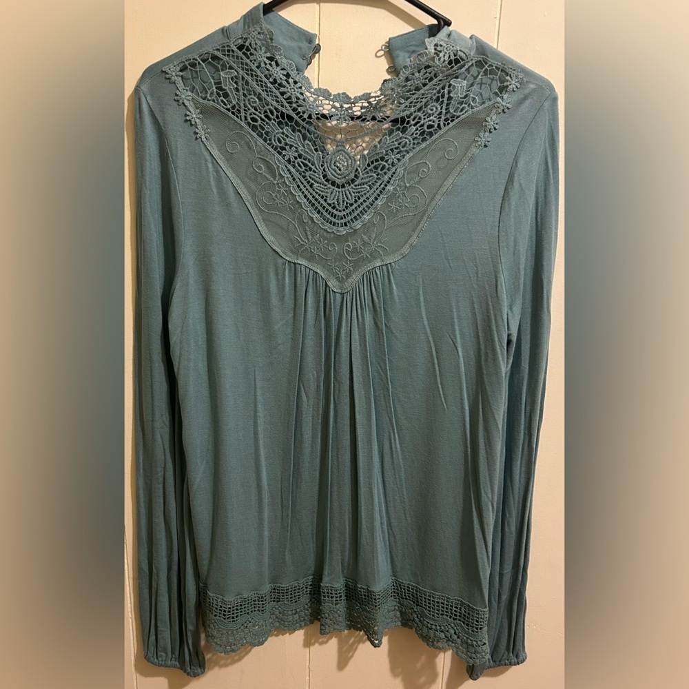 Love Fire Dark Teal Long Sleeve Blouse - Medium